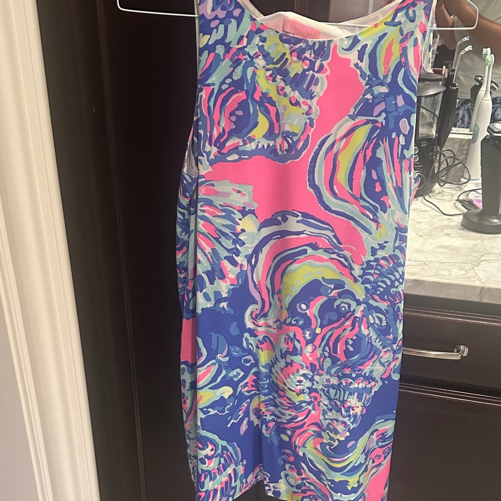 Lilly Pulitzer Pink Blue Multicolor Sleeveless Silk  Shift Dress